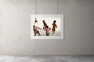 “A photo of 4 mens in bathers plunge soccer in the sand on Bondi beach.. People are wearing bathers, it’s a hot day in Sydney Australia”.  Artwork Prints, wall art,  travel Australia, Photographic prints,  Framed artwor,k Beach, Photography Photography for sale Film photography Vintage photo style,  Interior design, Film photography, film photography, Bondi beach Sydney, Street photography prints,