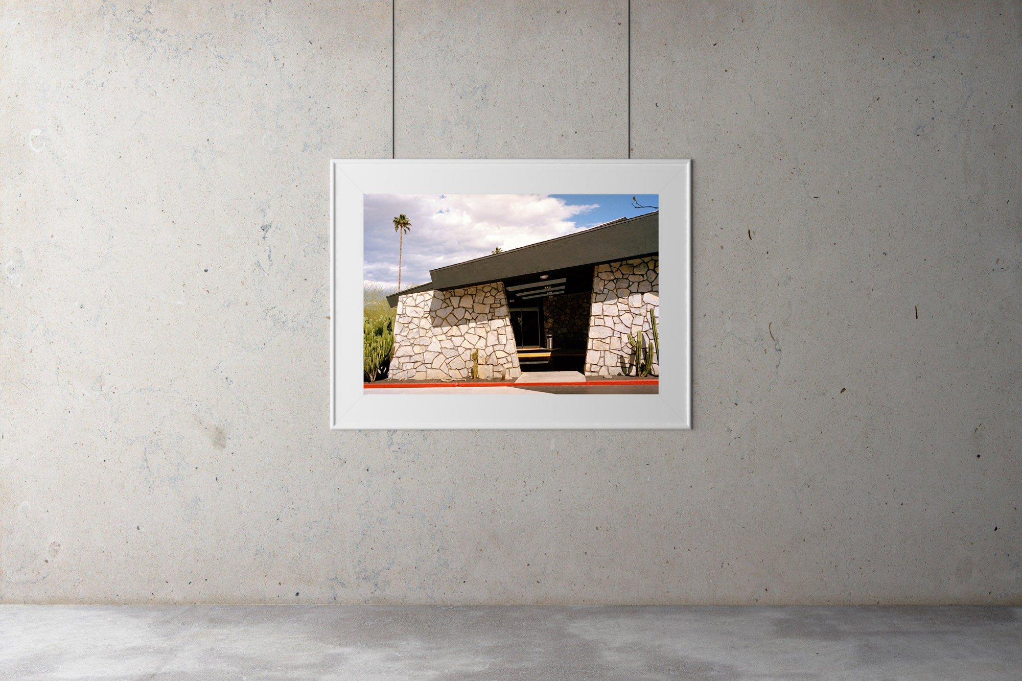A photography of the Ace Hotel stone wall in Palm Springs. A retro mid century building. Retro, mid century, Artwork, Prints wall art California Photographic prints Ocean Palm Springs Framed artwork, Photography,  Film photography, Vintage photo style,  Interior design, beach, Buy Art, photography art, buy art, Prints for sale, art prints, colour photography, surfing, surfboard, Palm Springs,  surfing, sun, beach,