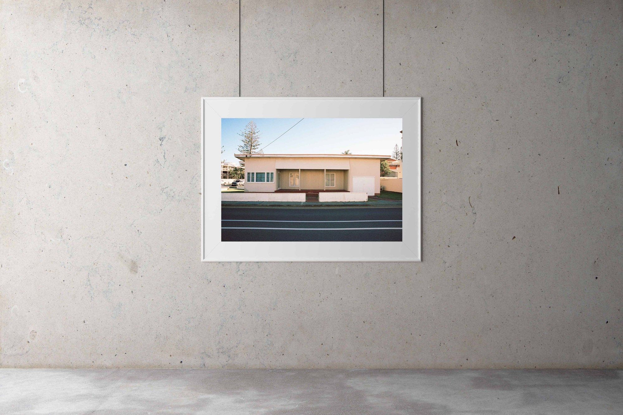 “A 1950’s wood panelled house, painted cream colour with an Art Deco vintage style on a street”. Artwork, Prints, wallart, GoldCoast Queensland Australia, Photographic prints, Ocean Beach, Framed artwork, Beach Posters   Film photography, Vintage photo style,  Interior design, Film photography Pictures sun & surf, 